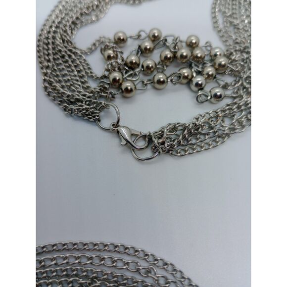 Multi Strand Circular Chain Tassel Pendant Silver Tone 24" Chain Necklace - Picture 6 of 6